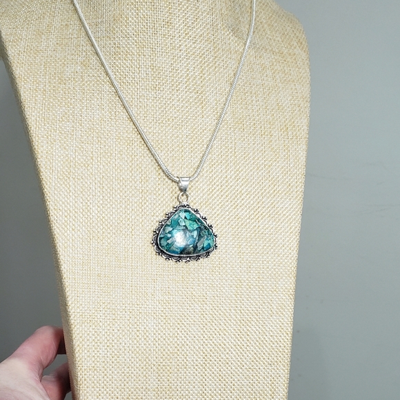 Chrysocolla necklace, 925 silver copper chrysocolla gemstone pendant necklace - Picture 4 of 11